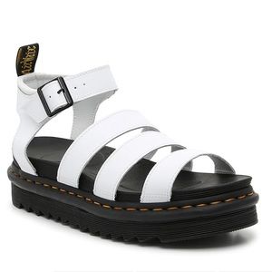 Dr. Martens White Leather Blaire Platform Sandals